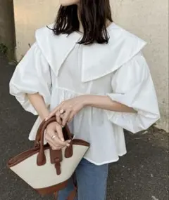 極美品】CLANE クラネ ビッグカラーブラウス 白 サイズ1 定価2.4万 