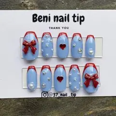 ネイルチップ 現品 ドット リボン フレンチ 韓国 個性派