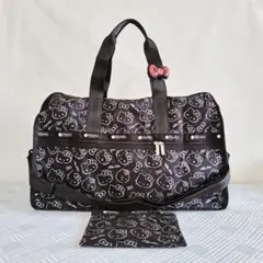 レスポートサック ハローキティ リボン結び ブラック ボストンバッグ ポーチ付き