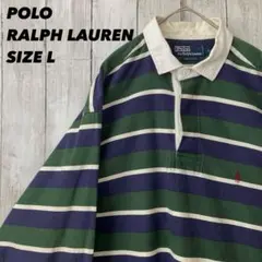 ポロラルフローレン　長袖ツイルプリントボーダーラガーシャツ　L アメリカ古着