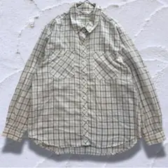 希少 チェック柄 シアサッカーシャツ 凹凸生地 長袖シャツ ホワイト レトロ