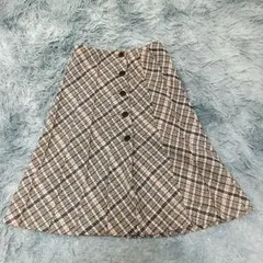 組曲 KUMIKYOKU ウール混 ツイード チェック柄 フレアスカート 1 S