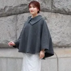 着物 コート 冬 チャコールグレー　ロールカラー 着物コート ポンチョ