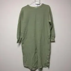 グリーン 長袖カットソーワンピース Mサイズ