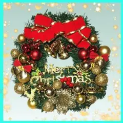 クリスマスリース　ハンドメイドクリスマス飾り　ゴールド&レッドオーナメントリース