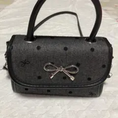 ドット柄リボンミニショルダーバッグ グレー