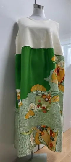 2206 着物リメイク　振袖　ワンピース L