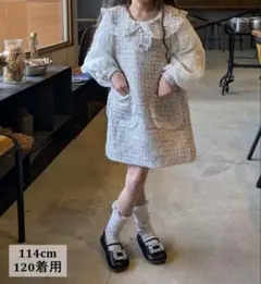 Laule'a ラウレア ドットレース ツイードワンピース ホワイト 120cm