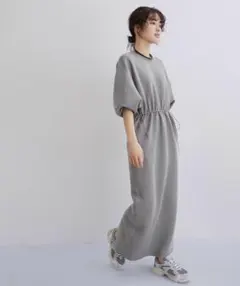 美品‼️ADAM ET ROPÉ グレー ハーフスリーブワンピース アダムエロペ