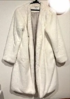 GLOBAL WORK フェイクファー ノーカラーコート ボアコート ホワイト