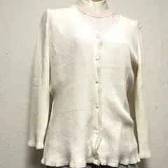 白 カーディガン 七分袖 L きれいめ フレア 羽織り