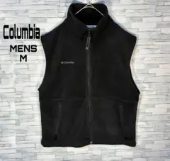 【USA古着】90sコロンビアフリースベストM 中国　ブランド刺繍左ブラック
