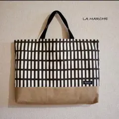 [再販]四角の北欧柄のレッスンバッグ　チャコールxベージュ