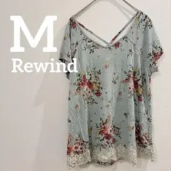 ⭐️6101 Rewind 【M】 花柄 水色 Tシャツ カットソー 半袖
