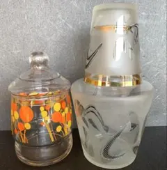 【昭和レトロ★当時もの】昭和30年代水差しと ドット柄ガラスポットのセット