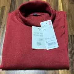 ユニクロ　メンズ　エクストラファインメリノ　タートルネックセーター　赤　L