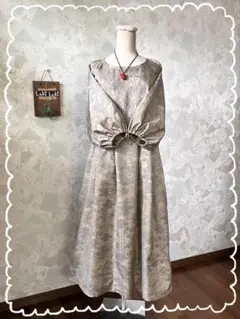 【新品】大島紬リメイク　ドルマンパフ袖ロングワンピース