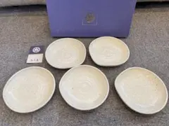 未使用 たち吉 和食器 5枚セット 小皿 取り皿 銘々皿 陶器 斑釉 白 鉄粉のサムネイル