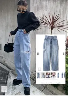 サイドカッティングデニムパンツ cu273 M ワイドパンツ デニム GRL