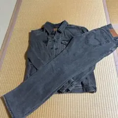 リーバイスプレミアム ブラックデニム セットアップ L 濃紺 ビッグE リーバイスプレミアム ブラックデニム セットアップ L 濃紺 ビッグE