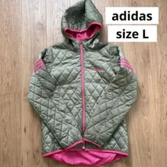 美品　アディダス　キルティングジャケット　フード付き　カーキ　ピンク　レディース