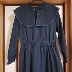 ZARA7部袖セーラーカラーブラックロングワンピースブラックふりーさいず