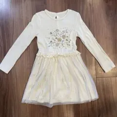 プチバトー 花柄刺繍 長袖ワンピース 116cm クリスマス　発表会　チュール