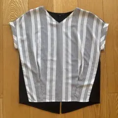 ICS ストライプ Vネック 半袖トップス S