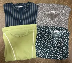 グリーン 緑系 ロングワンピース 4点セット フリー 花柄 無地 ストライプ