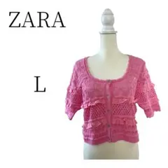 ZARA ザラ　未使用　カーディガン トップス 5分丈　ピンク　かわいい　L