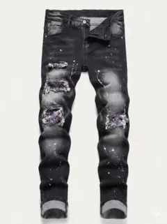 スキニーデニム ブラック ダメージ加工 us drip y2k 海外 ストリート