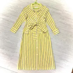 ダイアグラム ストライプ シャツクロス ワンピース イエロー リボン38 M