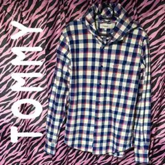 TOMMY長袖チェック柄パーカーシャツ(M)