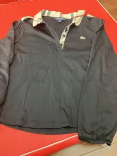Burberry チェック襟 黒ポロシャツ 130A