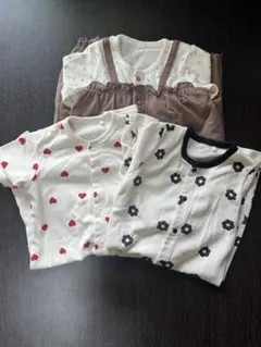 ベビー 長袖ロンパース 3点セット 前開き 70～80サイズ 大きめ 女の子