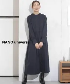 NANO◉ウールライク　前後2wayウエストギャザーワンピース◉ネイビー系◉F