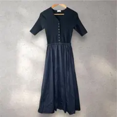 【Ballsey】ドッキングワンピース リブニットVネック ネイビー