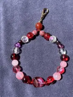 ハンドメイド スマホビーズブレスレット 赤 ピンク 紫
