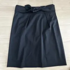 ウエストリボン付き ひざ丈スカート ブラックのサムネイル