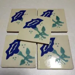店舗デッドストック品 手描き風 花柄 タイル 5枚組 アンティーク風 DIYのサムネイル