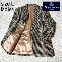 【極美品】Aquascutum テーラードジャケット ブラウンチェック Lサイズ