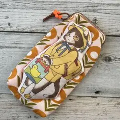 ★SALE★ネスホーム 縦長がま口ポーチ キャットラテ×レトロフラワー