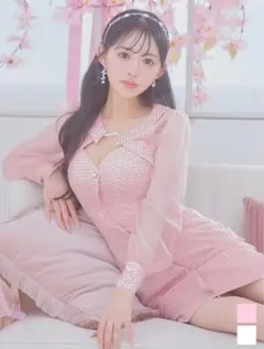 な*用様 JEWELS パールボタンシアースリーブチェック柄ドレス キャバドレス