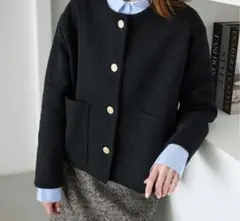 25年 SLOBE IENA✨ダブルフェイスニットジャケット ノーカラー 黒のサムネイル