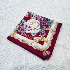 美品☆LANCETTI ランチェッティ ハンカチ 綿 レッド、花柄のサムネイル
