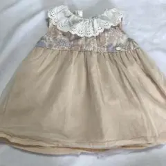 【美品】プティマイン　80 ノースリーブワンピース　花柄チュール　リボン