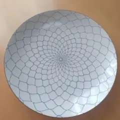 青い幾何学模様の円形皿