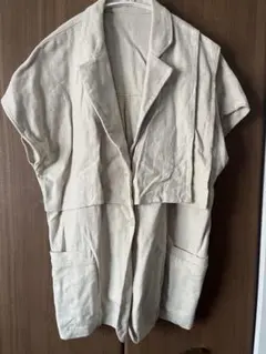 ベージュ リネン オーバーサイズベスト