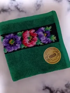 【新品】FEILER★ 花柄刺繍 ハンカチ 緑