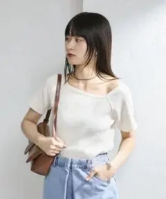 新品未使用 kastane アシメリブTee リブ半袖Tシャツ アイボリーのサムネイル